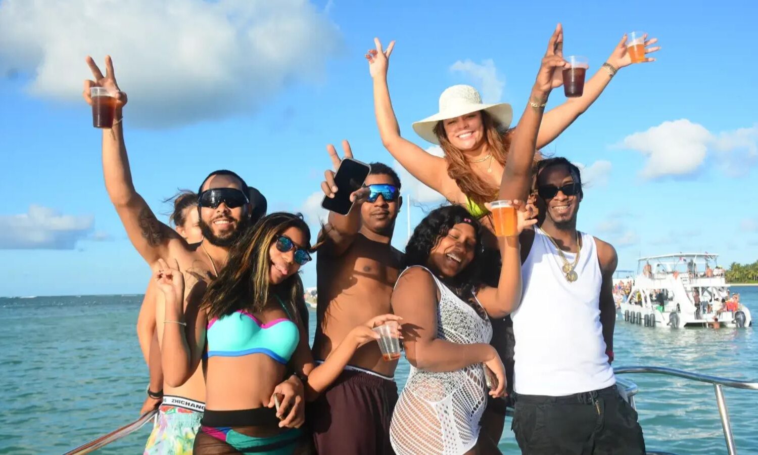 Punta Cana party boat with friends enjoying Caribbean sea