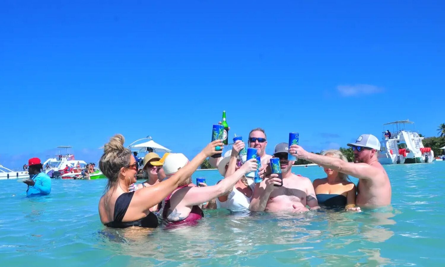 Catamaran Punta Cana group enjoying natural pool