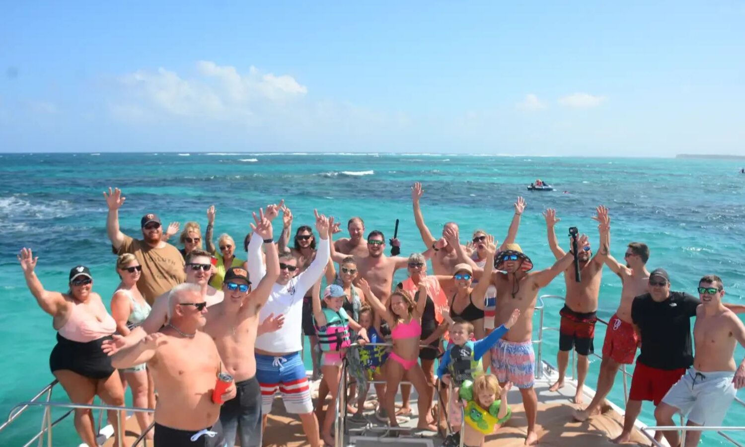 Punta Cana catamaran party group enjoying open bar